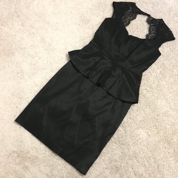 Elegant Chic Black Satin and Lace Peplum Prom Dress - Picture 11 of 16